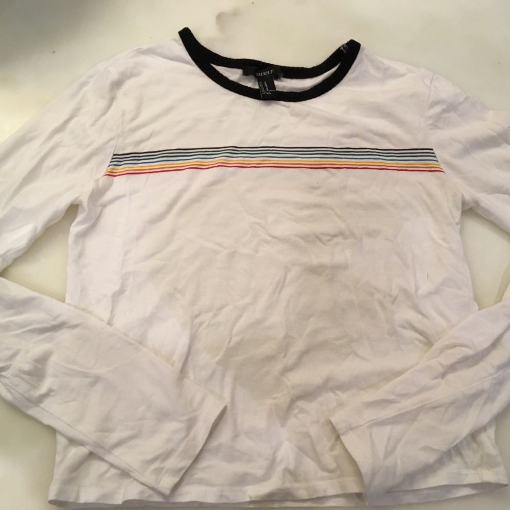 Rainbow Striped White Forever 21 Long Sleve